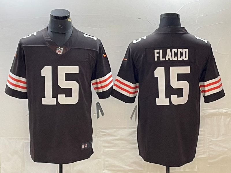 Men Cleveland Browns #15 Flacco brown 2023 Nike Vapor Limited NFL Jersey style 1
